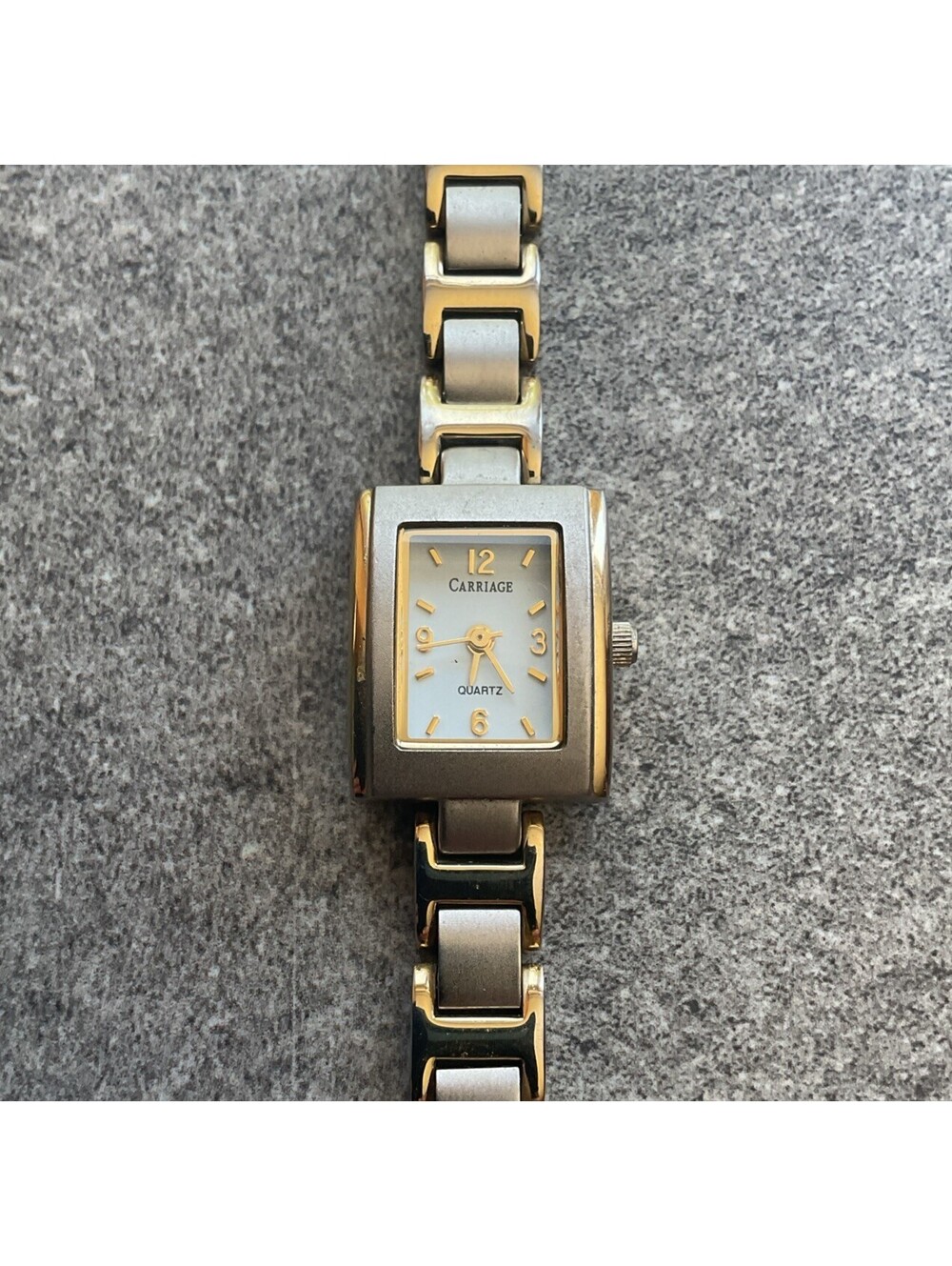 Carriage By Timex Womens Tank Style Watch Two Tone Case And Band White Dial A9